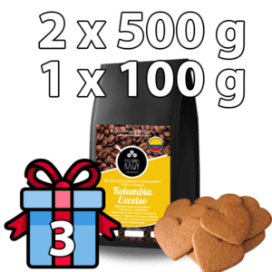 Zestaw prezentowy nr 3  (2x500 g + 1x100g kawy+ciastka)